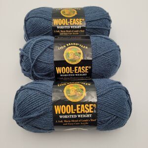 Lion Brand Wool-Ease LambsWool/Acrylic #114 Denim Yarn 3oz 197yd (3) Skeins NEW